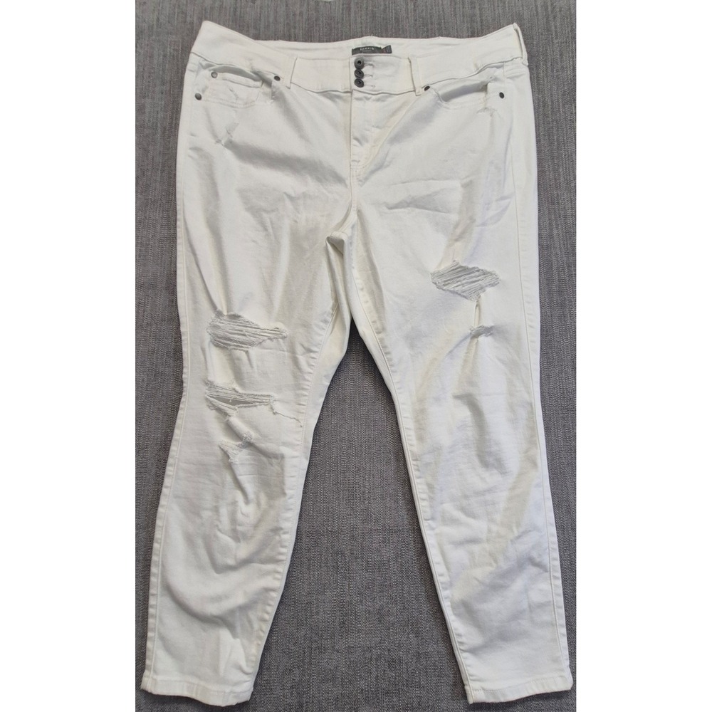 Torrid women's white distressed jegging denim jeans‎ 24R stretch 3 button front